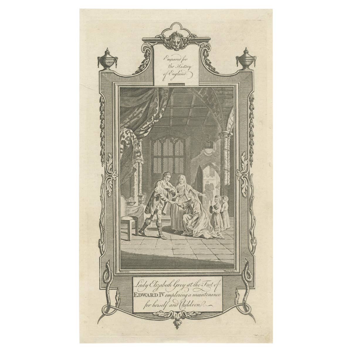Antique Print of Lady Elizabeth Grey and Edward IV by Russel '1781'