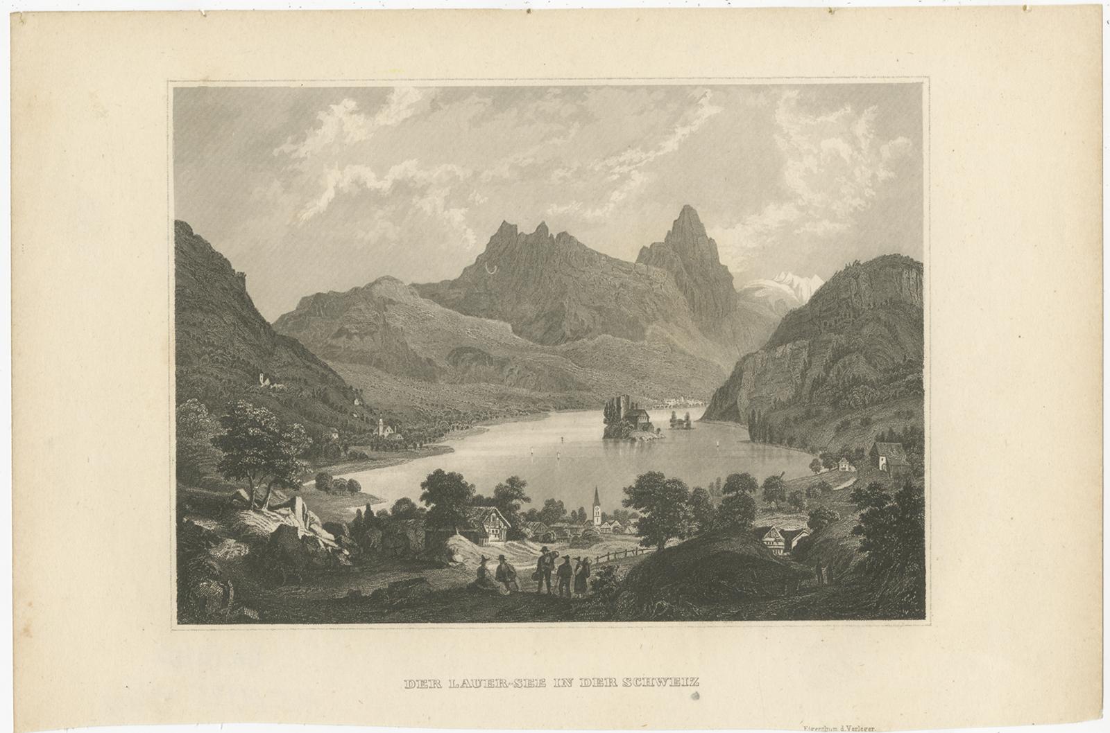 Antique print titled 'Der Lauer-See in der Schweiz'. View of Lake Lauerz, a lake in the Canton of Schwyz, Switzerland. Originates from 'Meyers Universum'. Published circa 1850.

Joseph Meyer (May 9, 1796 - June 27, 1856) was a German industrialist