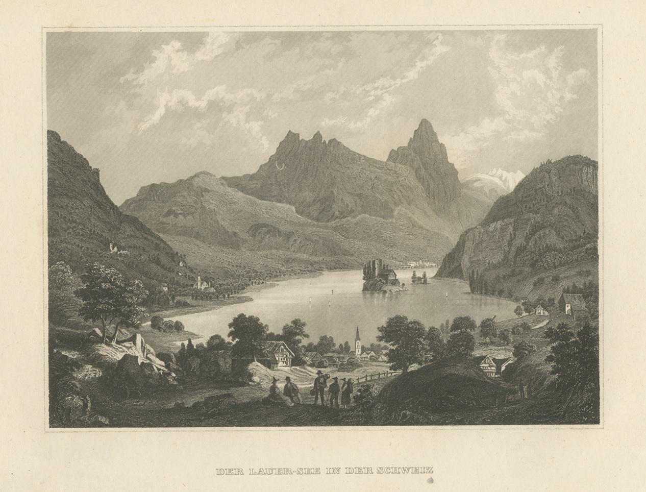 Antique Print of Lake Lauerz, Schwyz, Switzerland In Good Condition For Sale In Langweer, NL