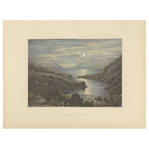 Antique Print of Lake Tarawera 'New Zealand' by Blatchley, circa 1877