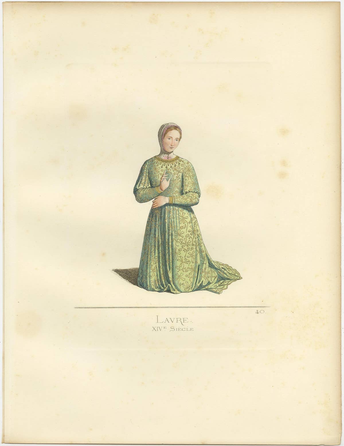 Antique Print of Laura, 14th Century, by Bonnard, 1860