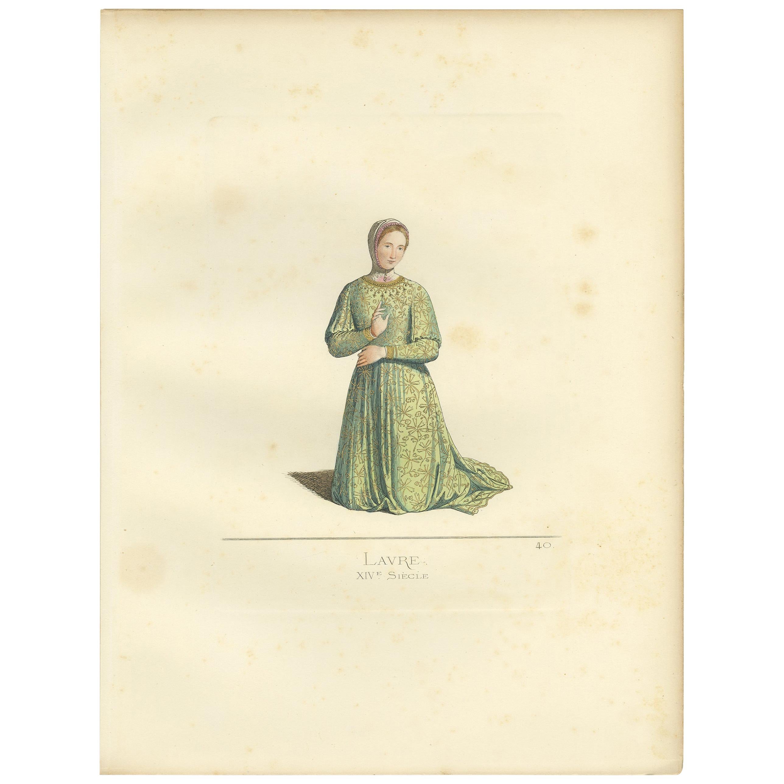 Antique Print of Laura, 14th Century, by Bonnard, 1860