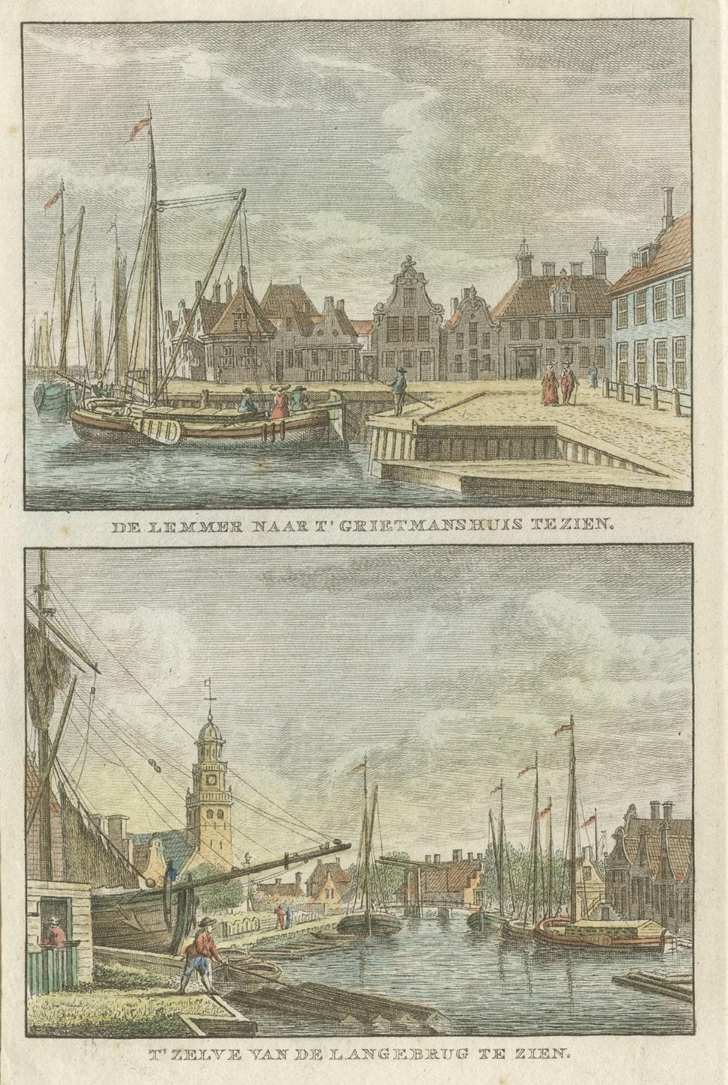 Paper Antique Print of Lemmer, Grietmanshuis, Friesland, The Netherlands, circa 1790 For Sale