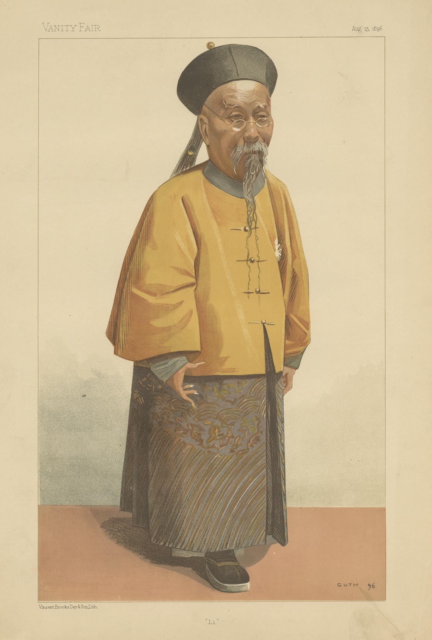 The image is a caricature of Li Hongzhang, a prominent Chinese statesman, military general, and diplomat of the Qing dynasty. It is dated August 13, 1896, and comes from the magazine 