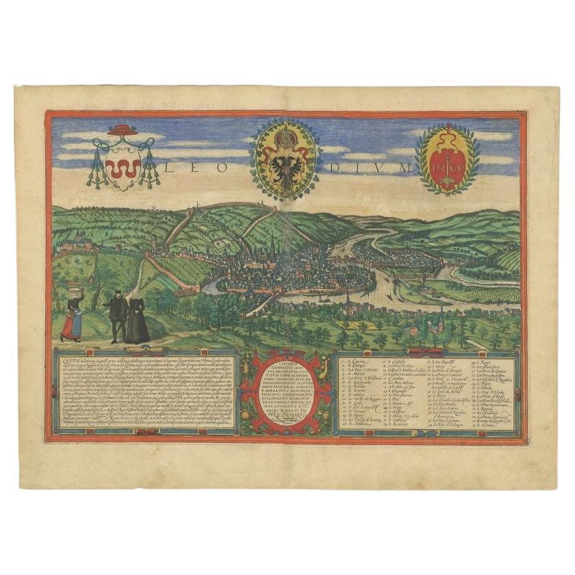 Antique Print of Liège / Luik in Belgium by Braun & Hogenberg, 1575 For Sale
