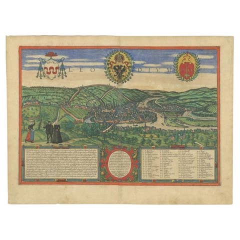 Antique Print of Liège / Luik in Belgium by Braun & Hogenberg, 1575