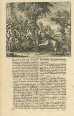 Antique Print of Lion Hunting by Valentijn, 1726