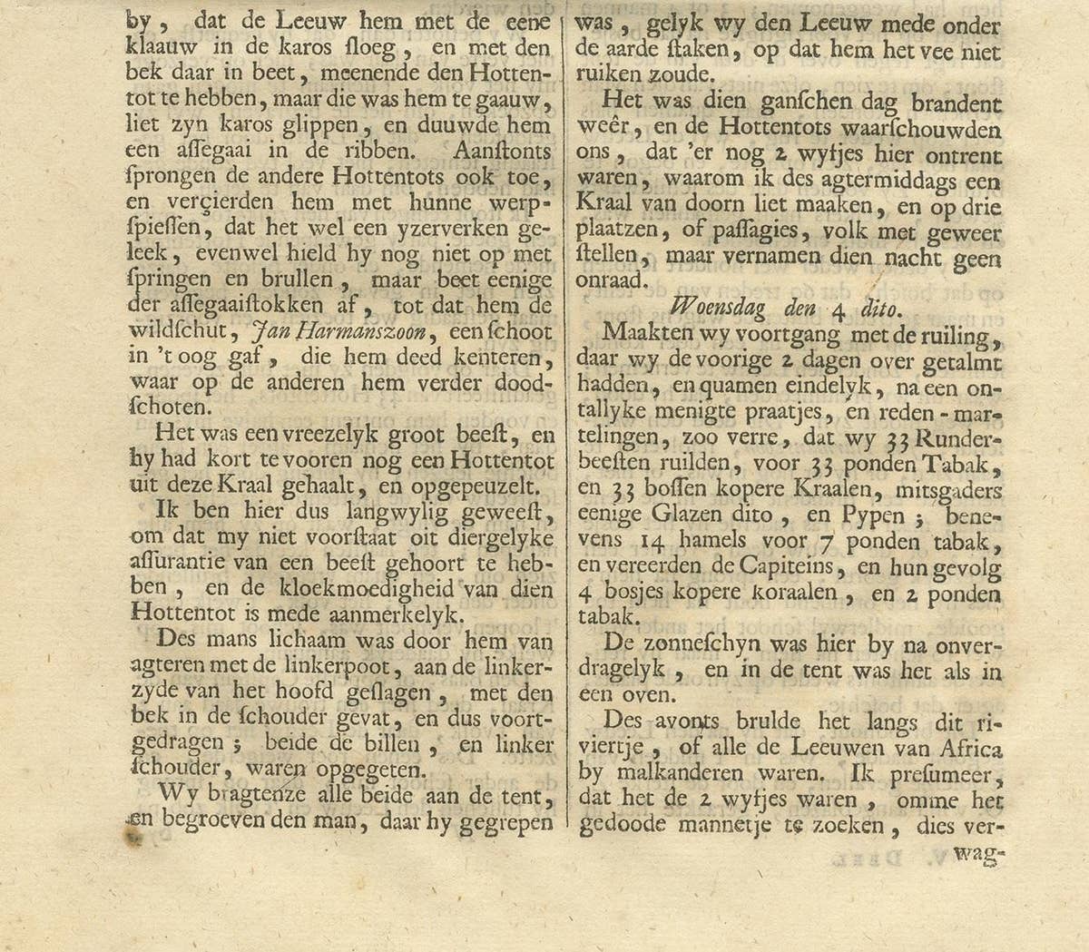 Antique Print of Lion Hunting by Valentijn, 1726