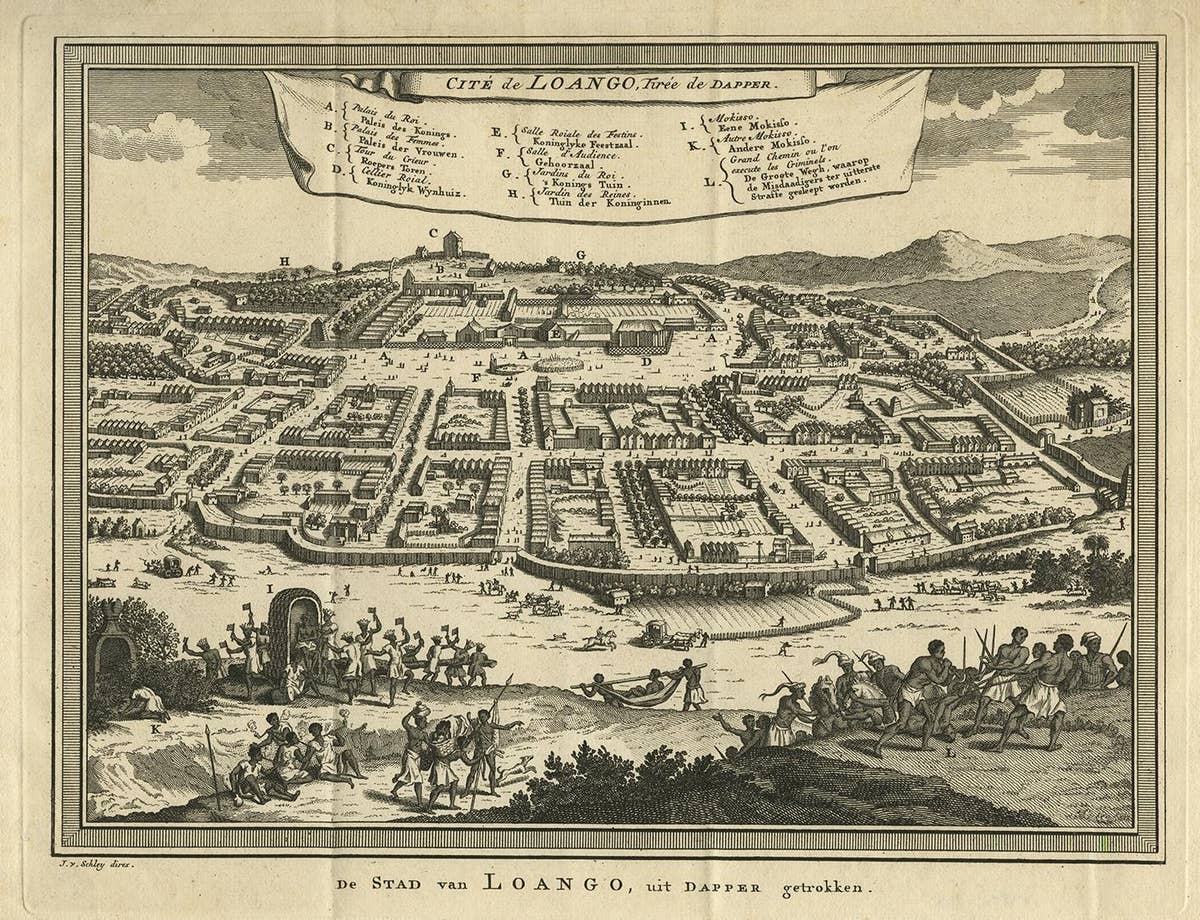 Antique Print of Loango, Africa by J. Van Schley, 1750