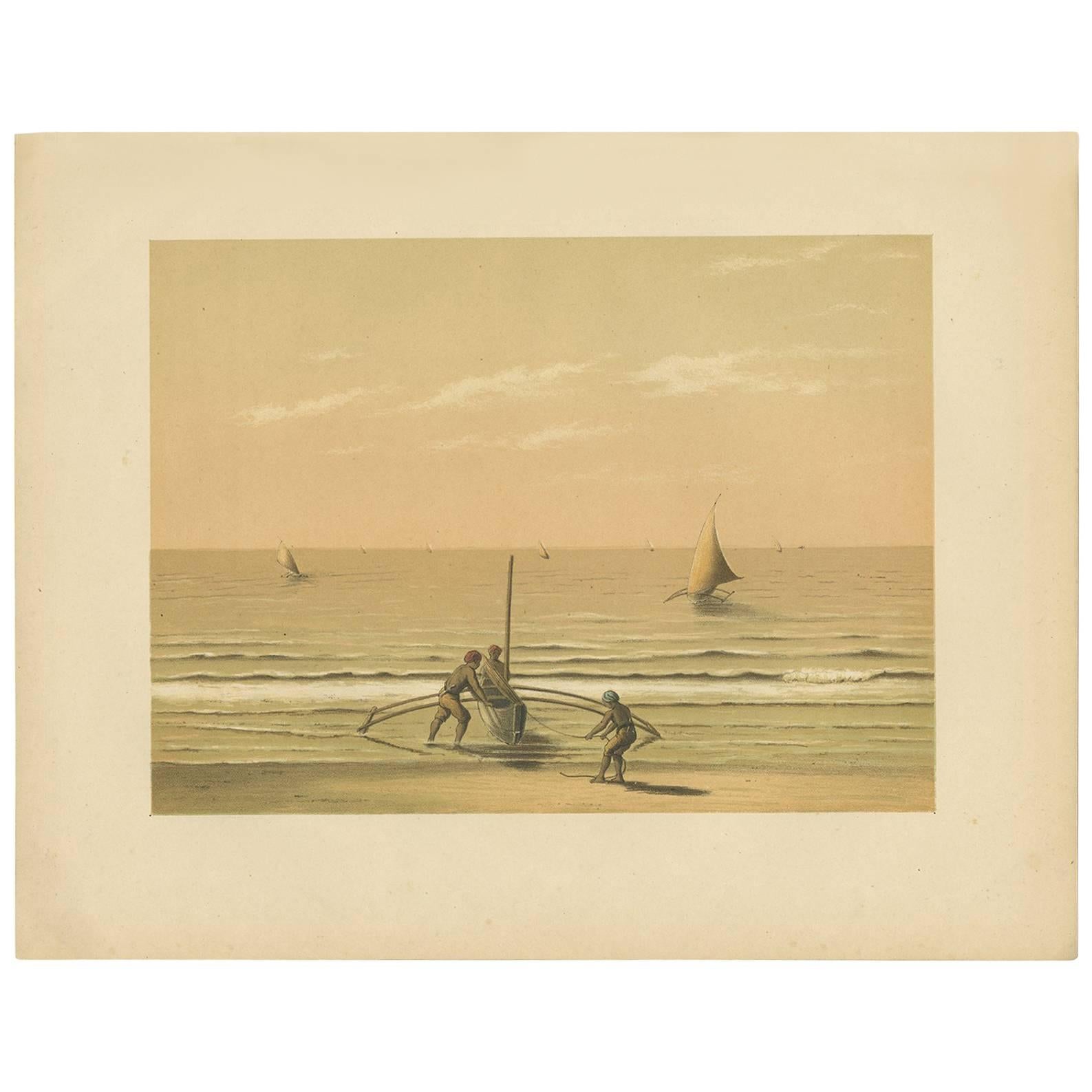 Antiker Druck lokaler Gefäße in der Sunda-Strait in Indonesien, 1888
