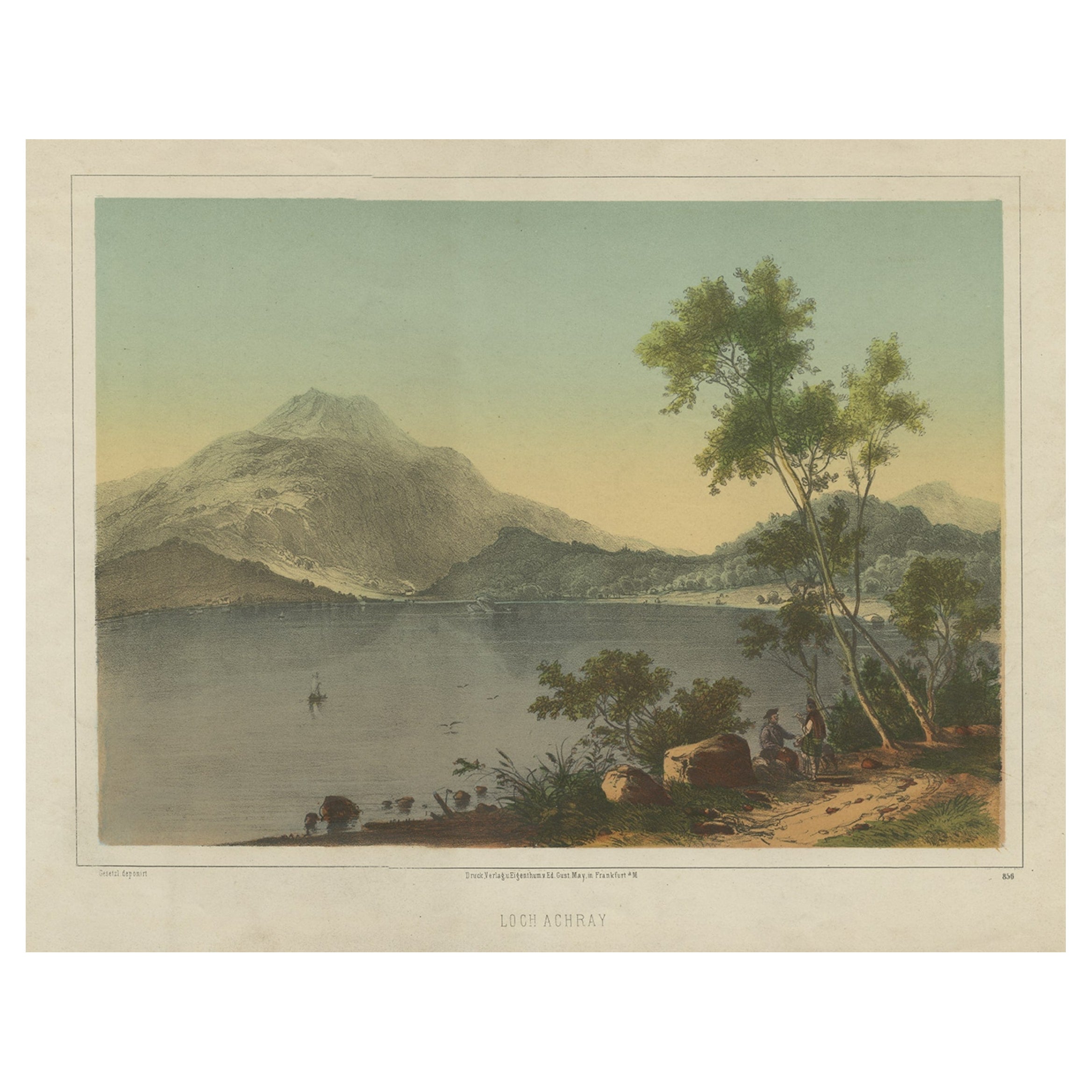 Antiker Druck des Loch Achray, eines Sees in der Nähe von Callander in Stirling, Schottland, um 1860