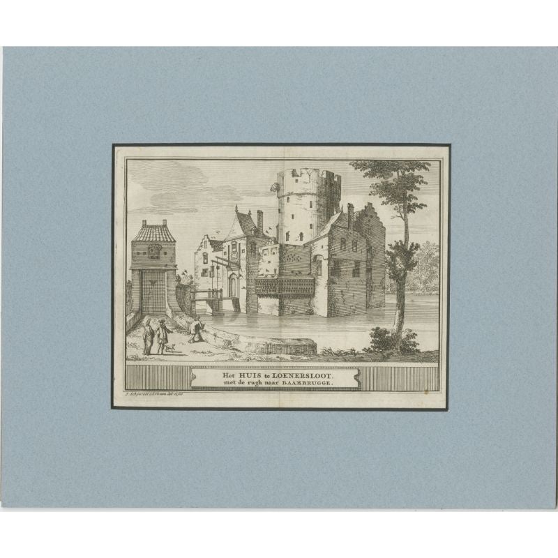 Antique print titled 'Het Huis te Loenersloot met de rugh naar Baambrugge'. View of Loenersloot Castle. This print originates from 'Schatkamer der Nederlandsche oudheden (..)' by L. Smids. Published 1774.

Artists and Engravers: Engraved by or