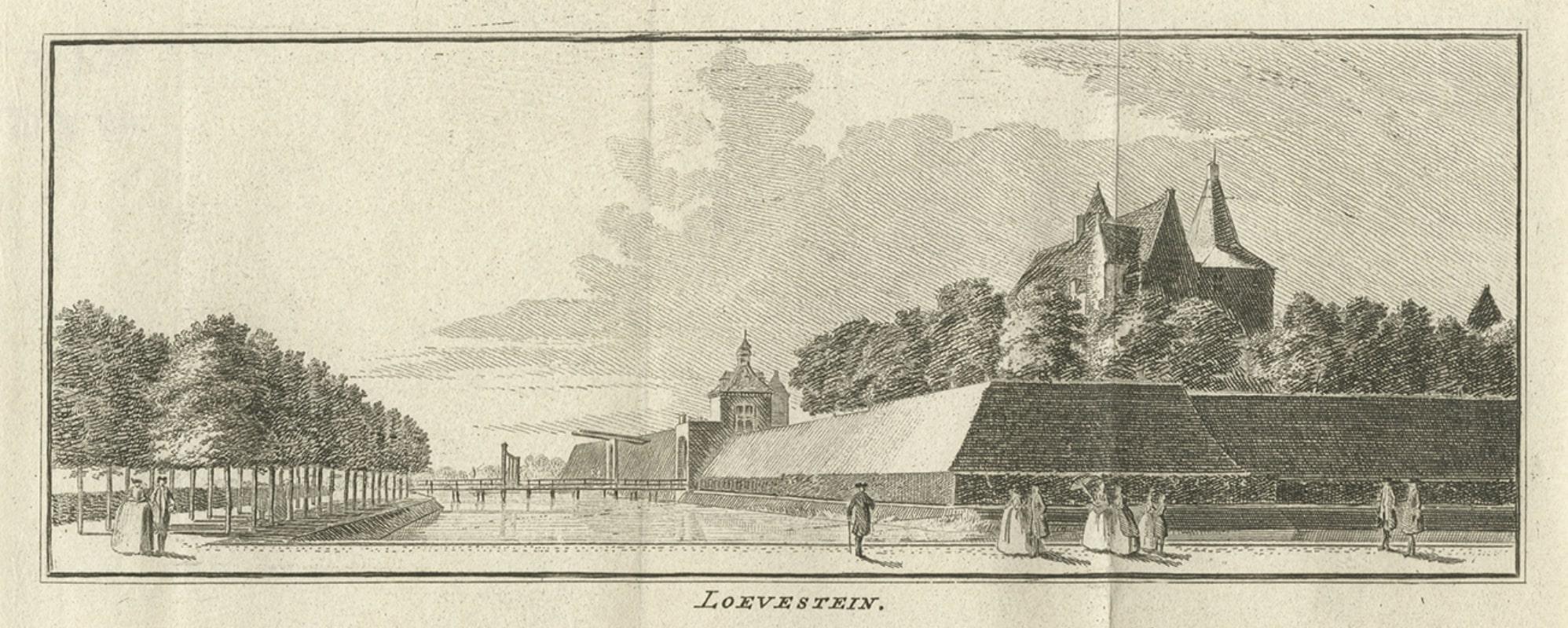 Papier Impression ancienne du château de Loevestein par Tirion, 1749 en vente
