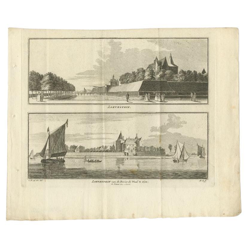 Antique Print of Loevestein Castle in Holland by Tirion, 1749 For Sale