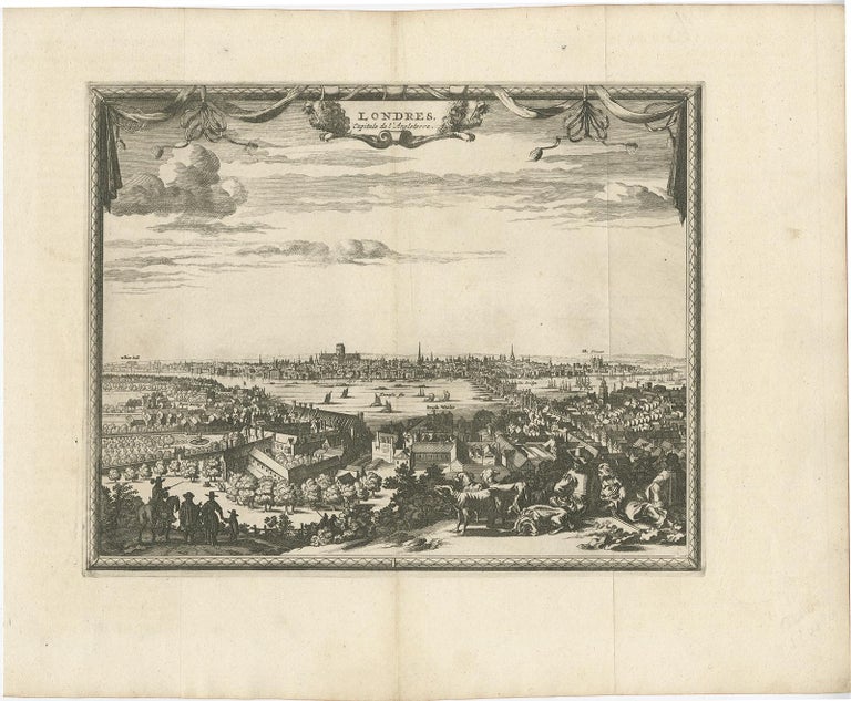 Antique Print of London with St. Paul's Cathedral Before the Fire, ca