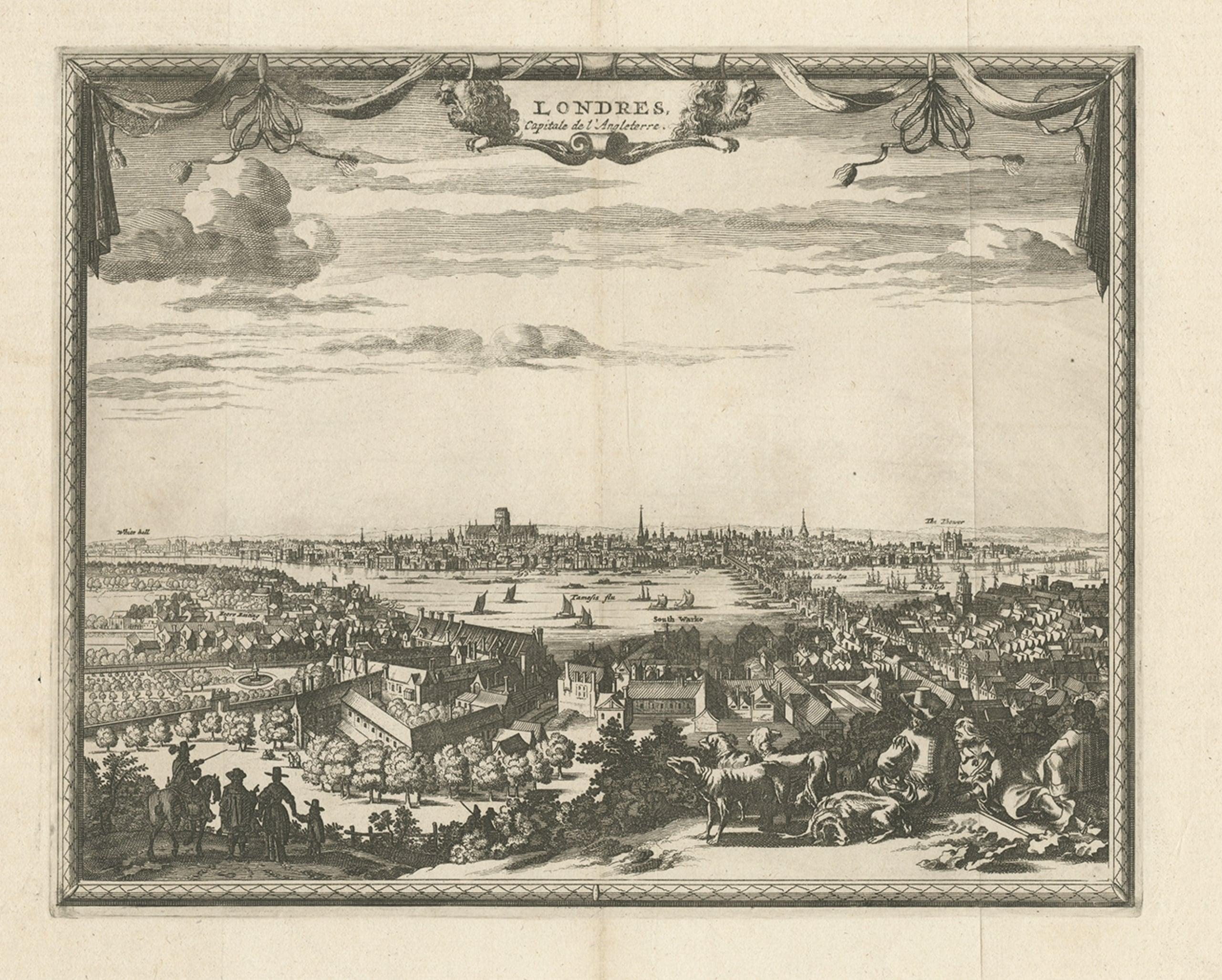 Antiker Druck von London mit St. Paul's Cathedral Before the Fire, ca.1725 im Zustand „Gut“ im Angebot in Langweer, NL