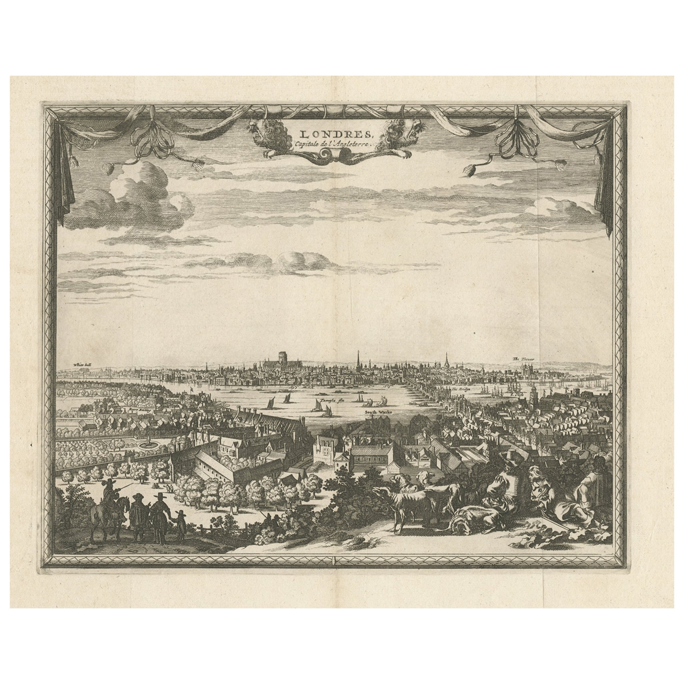 Antiker Druck von London mit St. Paul's Cathedral Before the Fire, ca.1725
