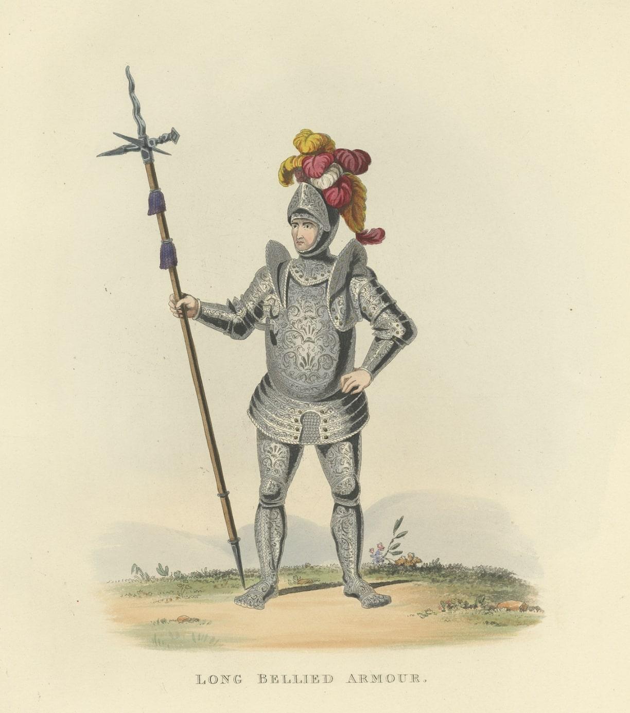 19th Century Antique Print of Long-Bellied Armour, 1842 For Sale