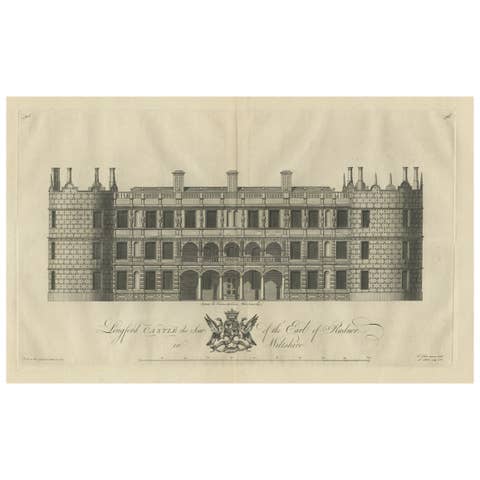 Antique Print of Longford Castle, South of Salisbury, Wiltshire, England, 1766