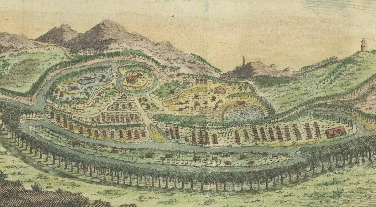 Antique Print of Longvek or Lavek the capital of Cambodia, 1766
