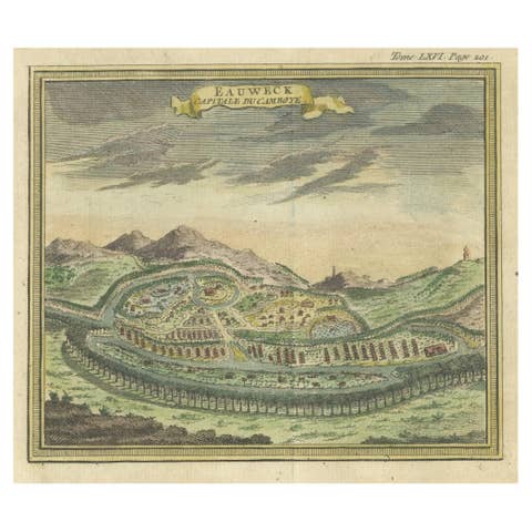 Antique Print of Longvek or Lavek the capital of Cambodia, 1766