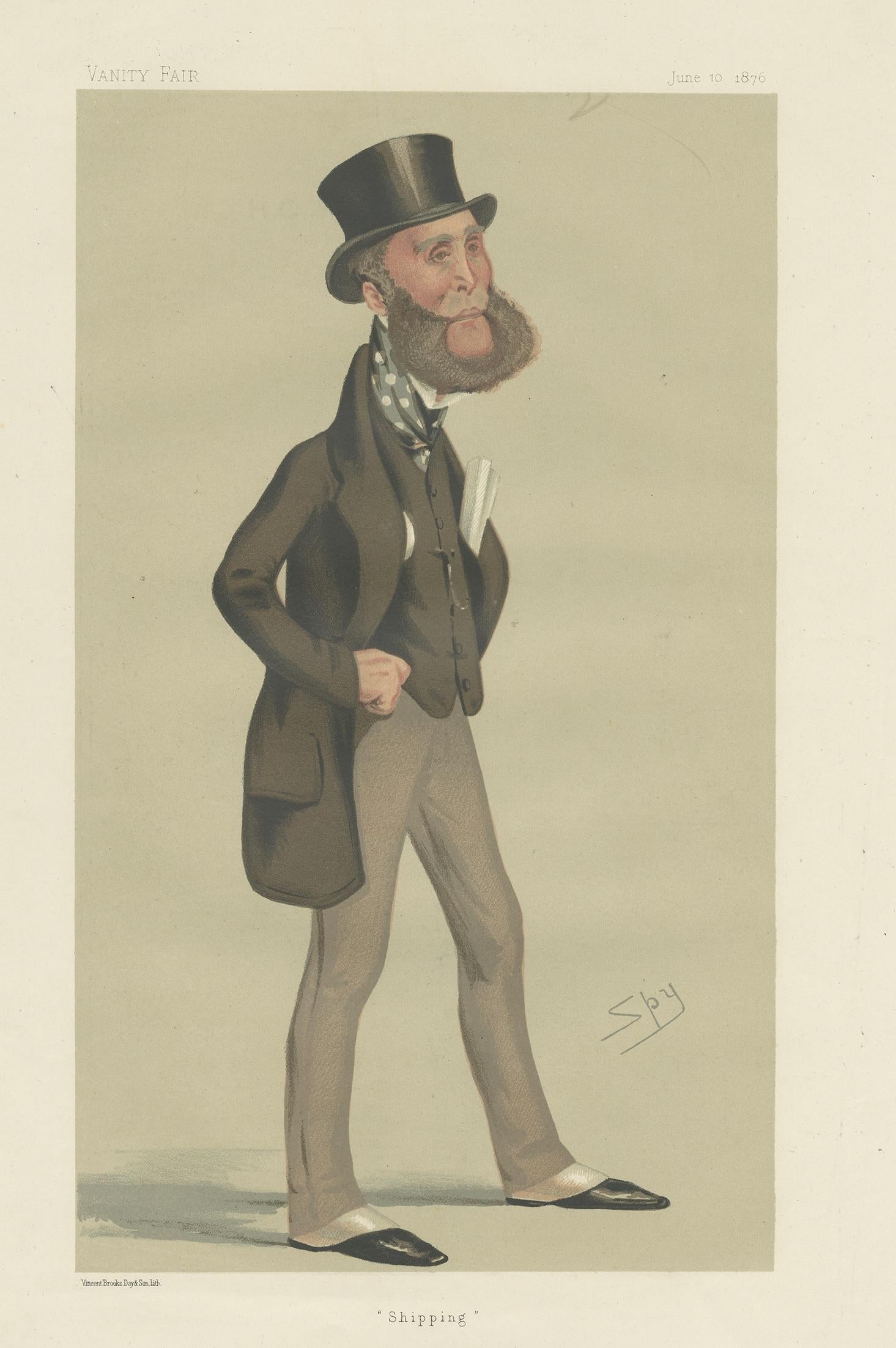 Antique print titled 'shipping'. Henry George Liddell, 2nd Earl of Ravensworth (8 October 1821–22 July 1903), styled Lord Eslington between 1874 and 1878, was a British Conservative politician. This caricature print originates from the Vanity Fair