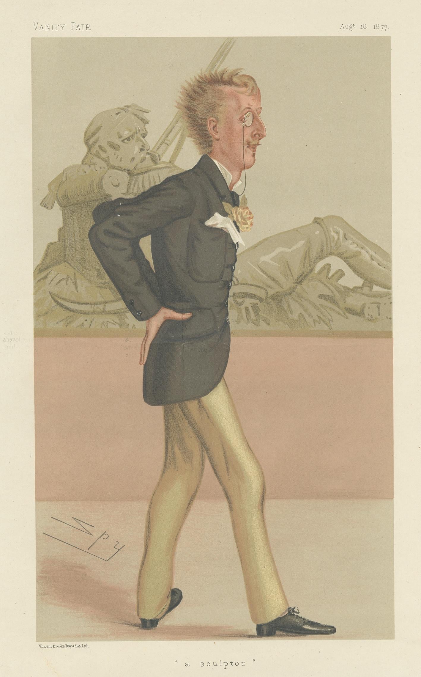 Antique print titled 'A Sculptor'. Lord Ronald Charles Sutherland-Leveson-Gower (2 August 1845–9 March 1916), known as Lord Ronald Gower, was a Scottish Liberal politician, sculptor and writer from the Leveson-Gower family. This caricature print