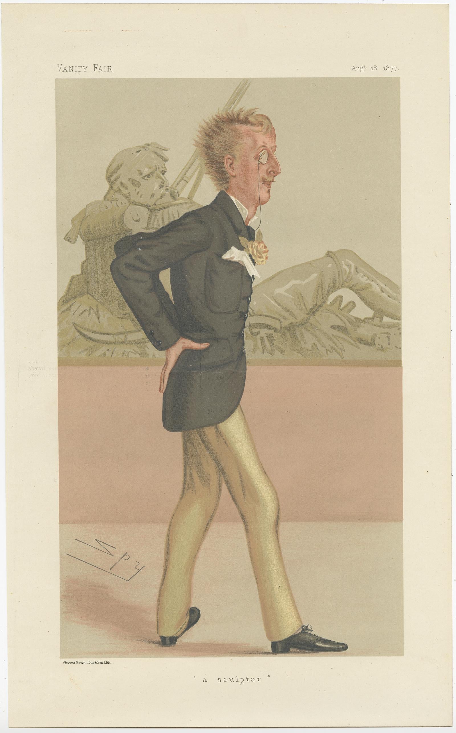19th Century Antique Print of Lord Ronald Gower Published in the Vanity Fair, '1896' For Sale