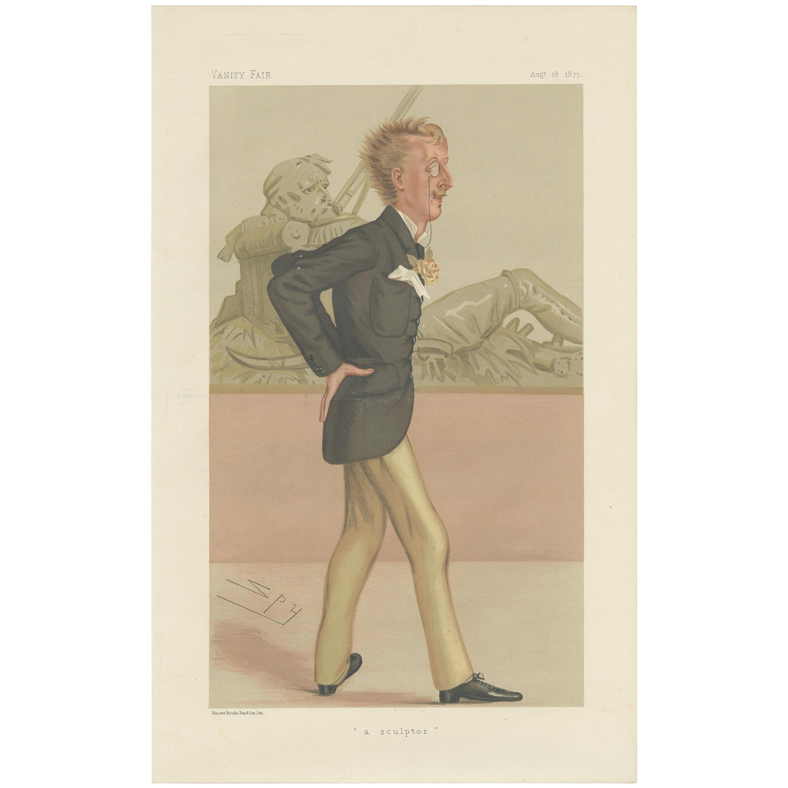 Antique Print of Lord Ronald Gower Published in the Vanity Fair, '1896' For Sale