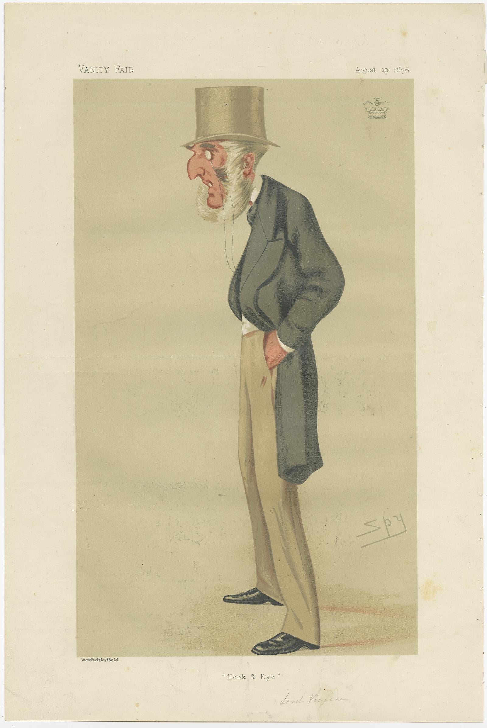 Antique Print of Lord Vivian published in the Vanity Fair, 1876 In Good Condition For Sale In Langweer, NL