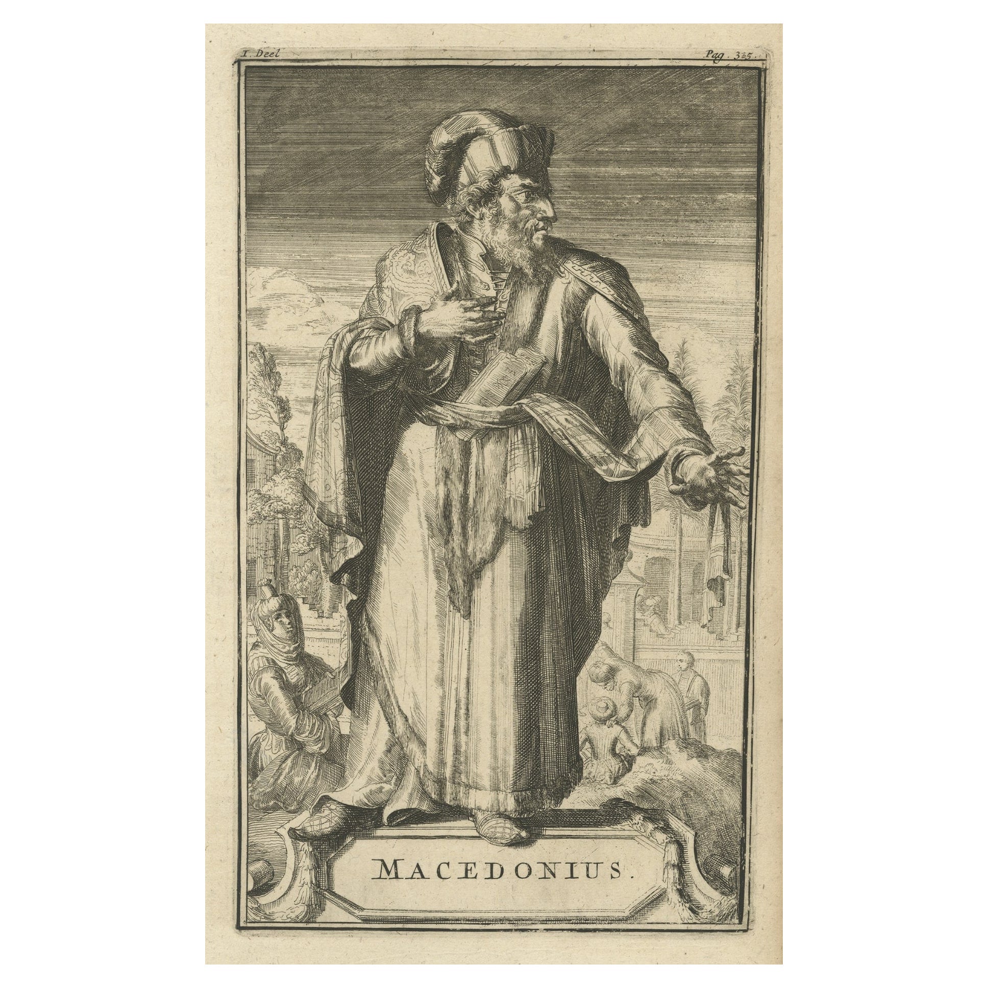 Antiker Druck von Macedonius, einem griechischen Bischof von Konstantinopel, 1701