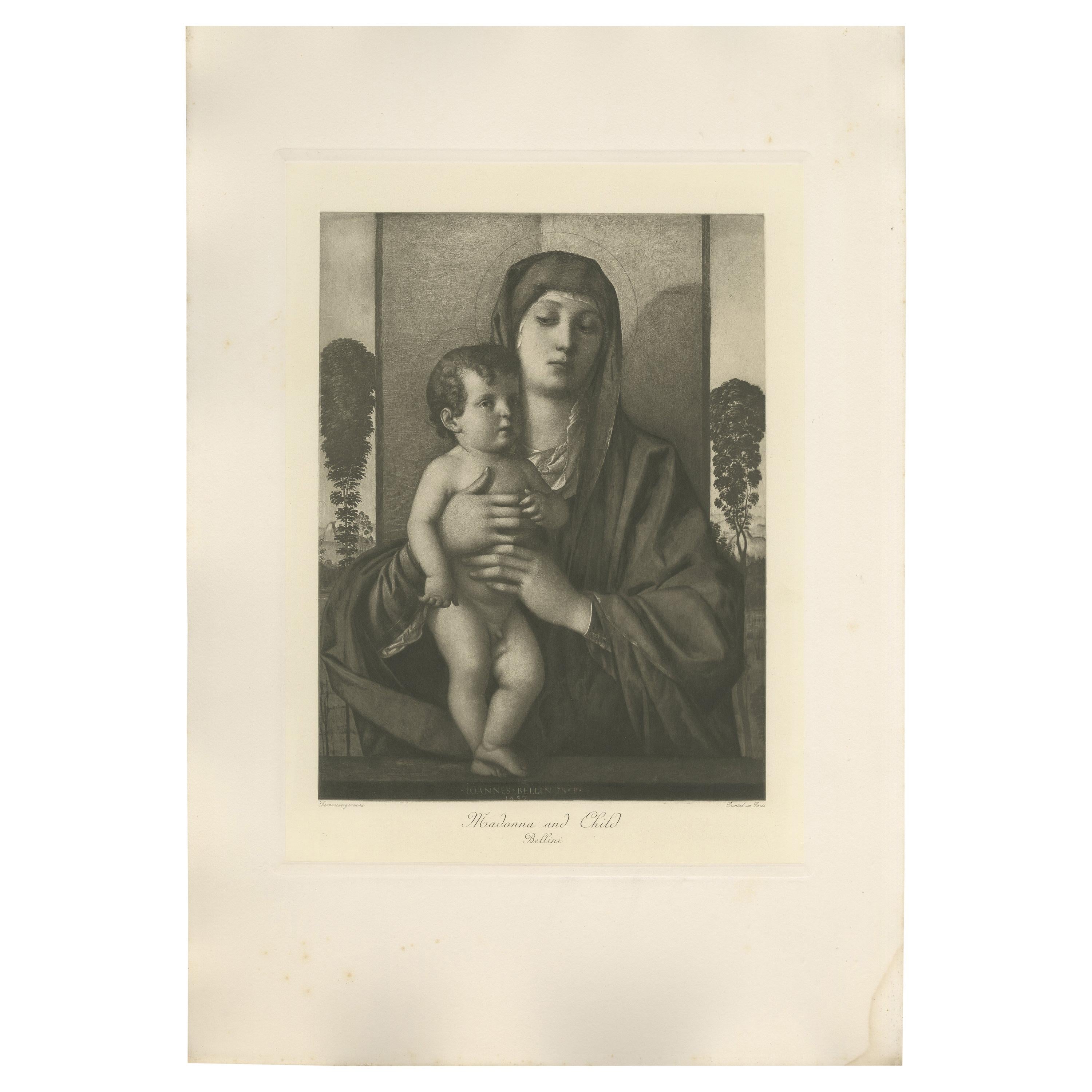 Impression ancienne de Madonna et d'enfant réalisée d'après Bellini, vers 1890