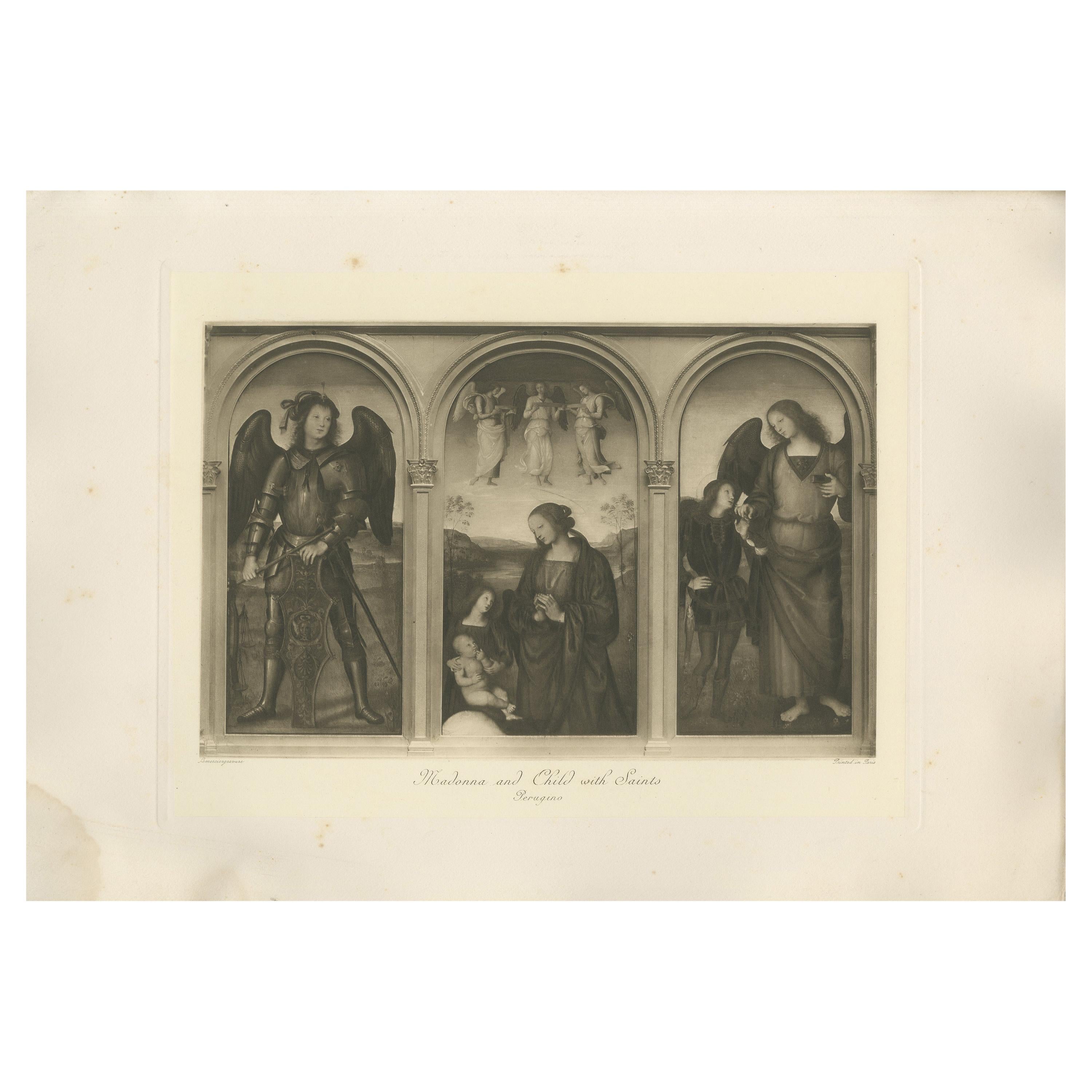 Antique Print of 'Madonna and Child with Saints' Made after Perugino 'c.1890'