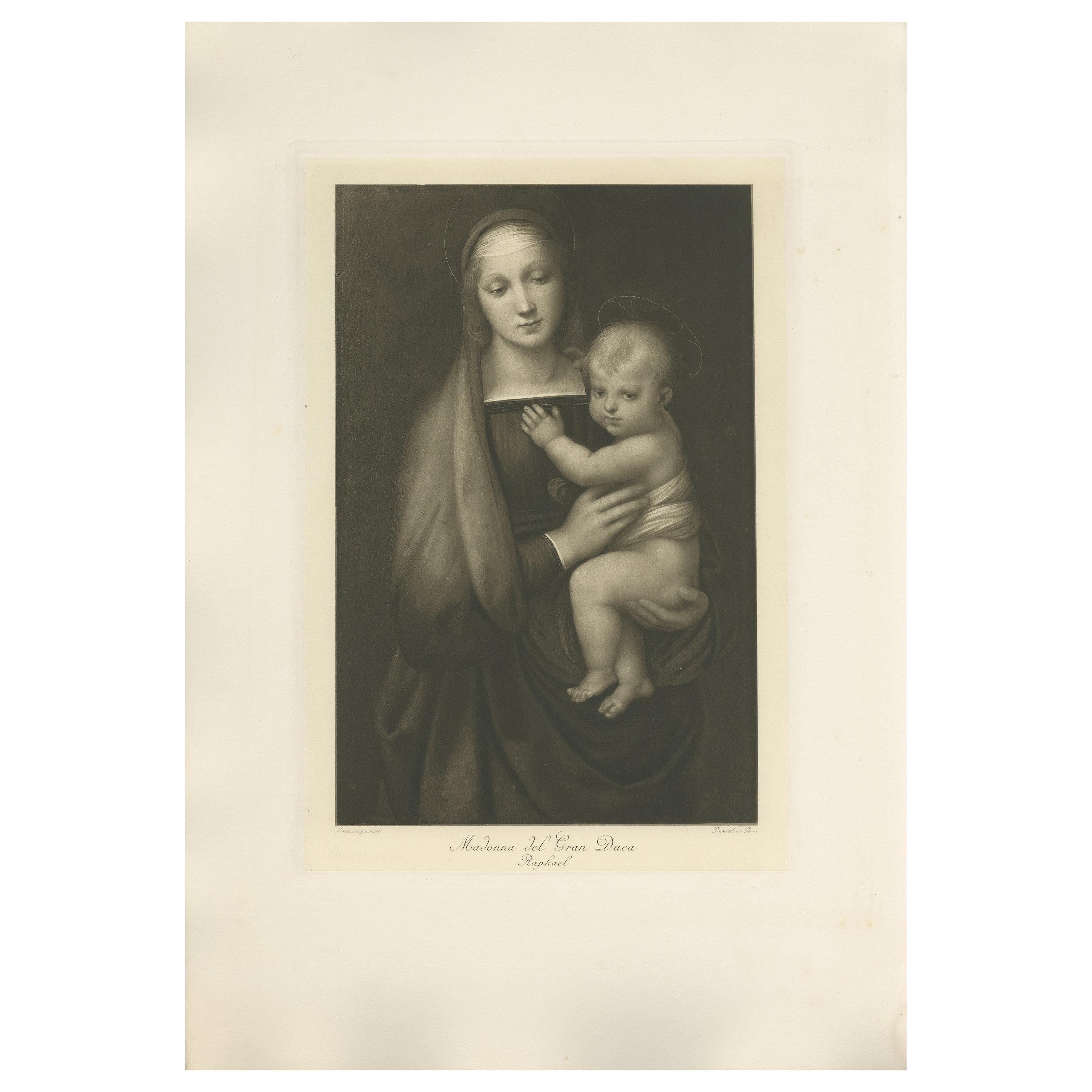 Estampe ancienne de « Madonna del Gran Duca » réalisée d'après Perugino (vers 1890)