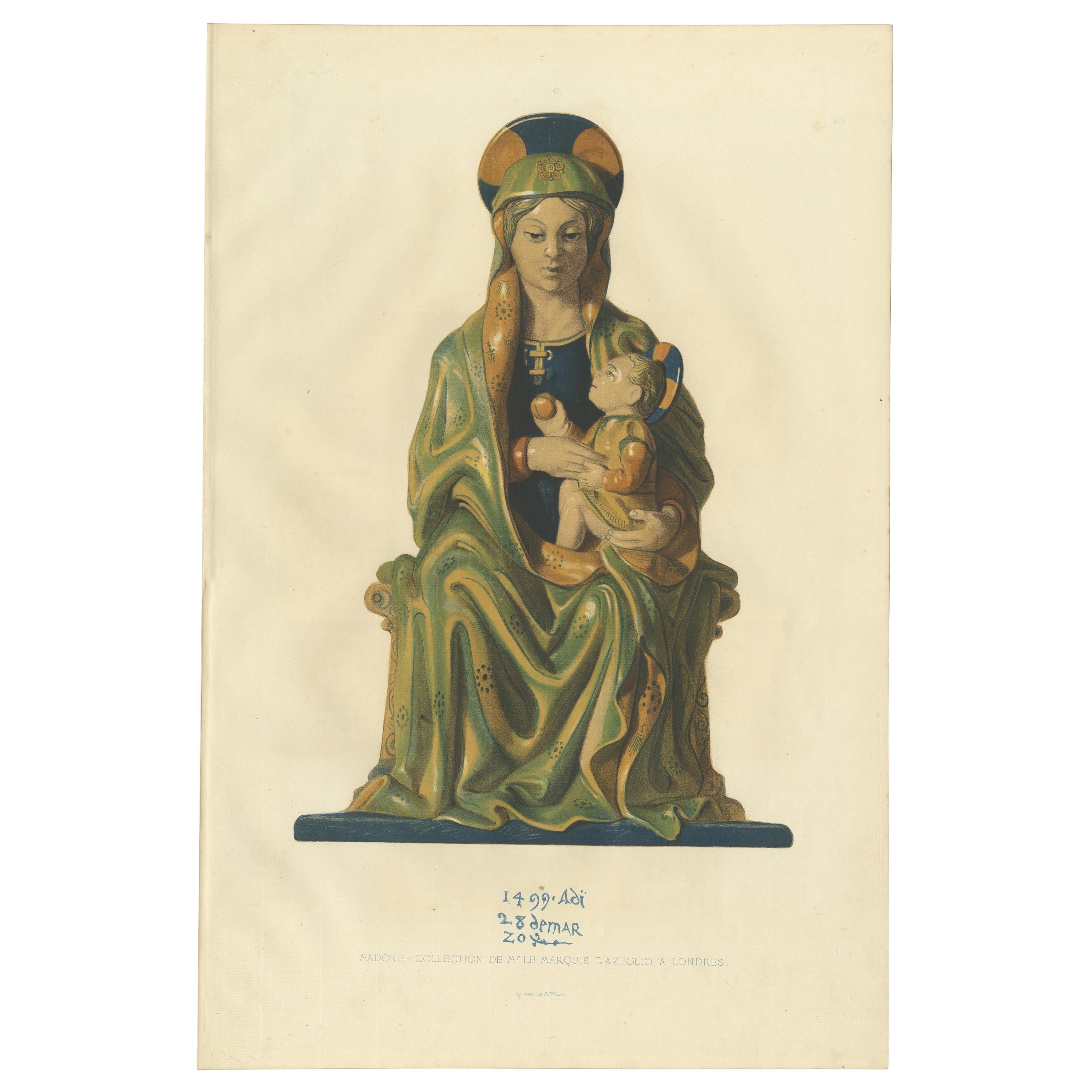 Antique Print of Madonna with Her Child by Delange '1869' For Sale
