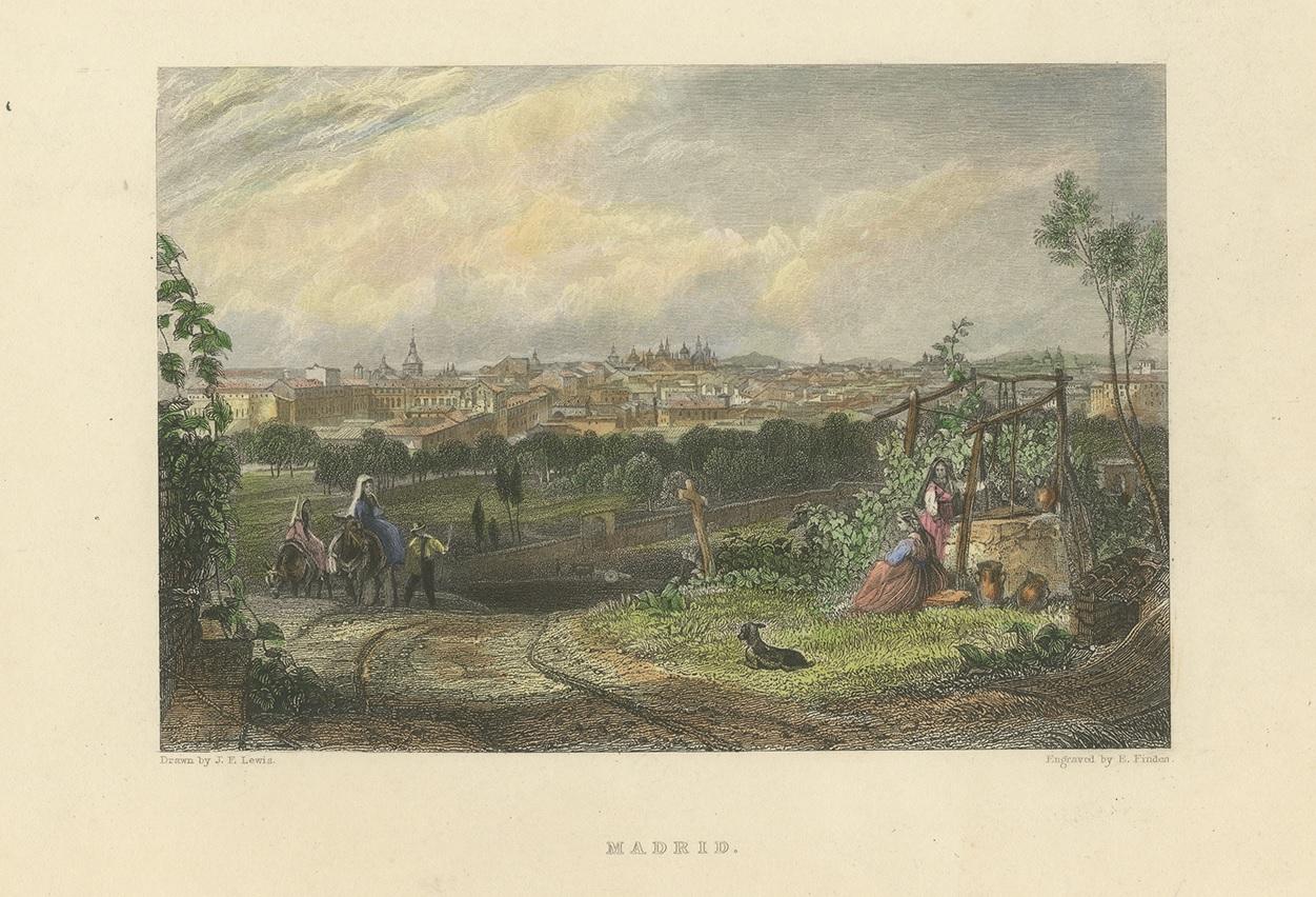 19th Century Antique Print of Madrid by Finden, 1833 For Sale