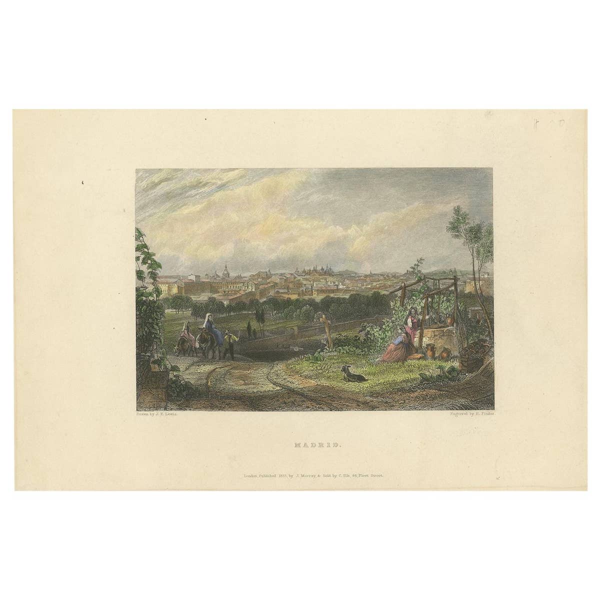 Antique Print of Madrid by Finden, 1833