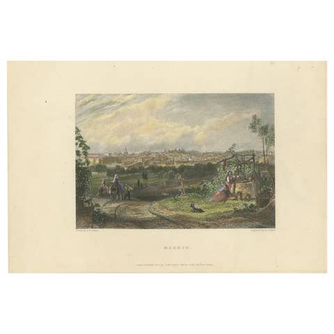 Antique Print of Madrid by Finden, 1833
