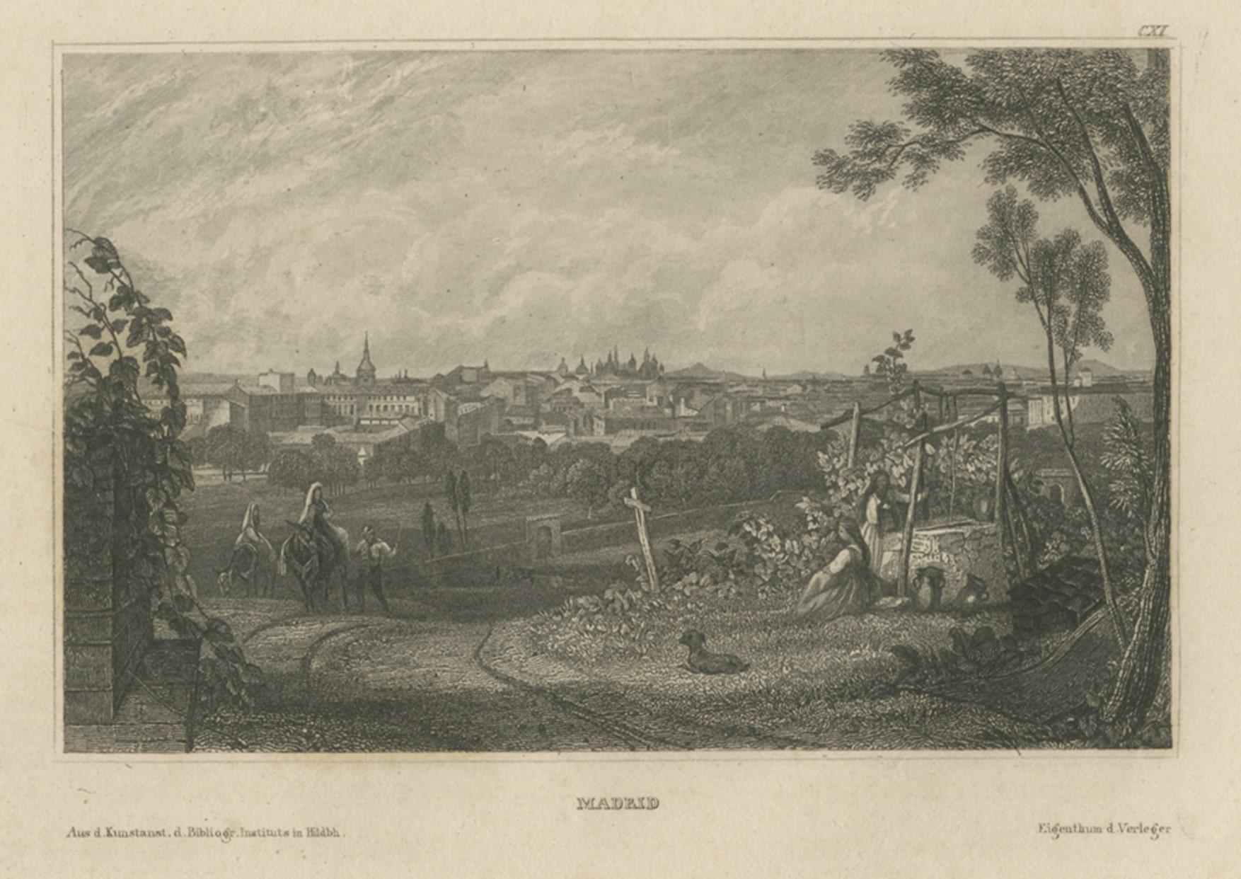 Paper Antique Print of Madrid in Spain, 1836 For Sale