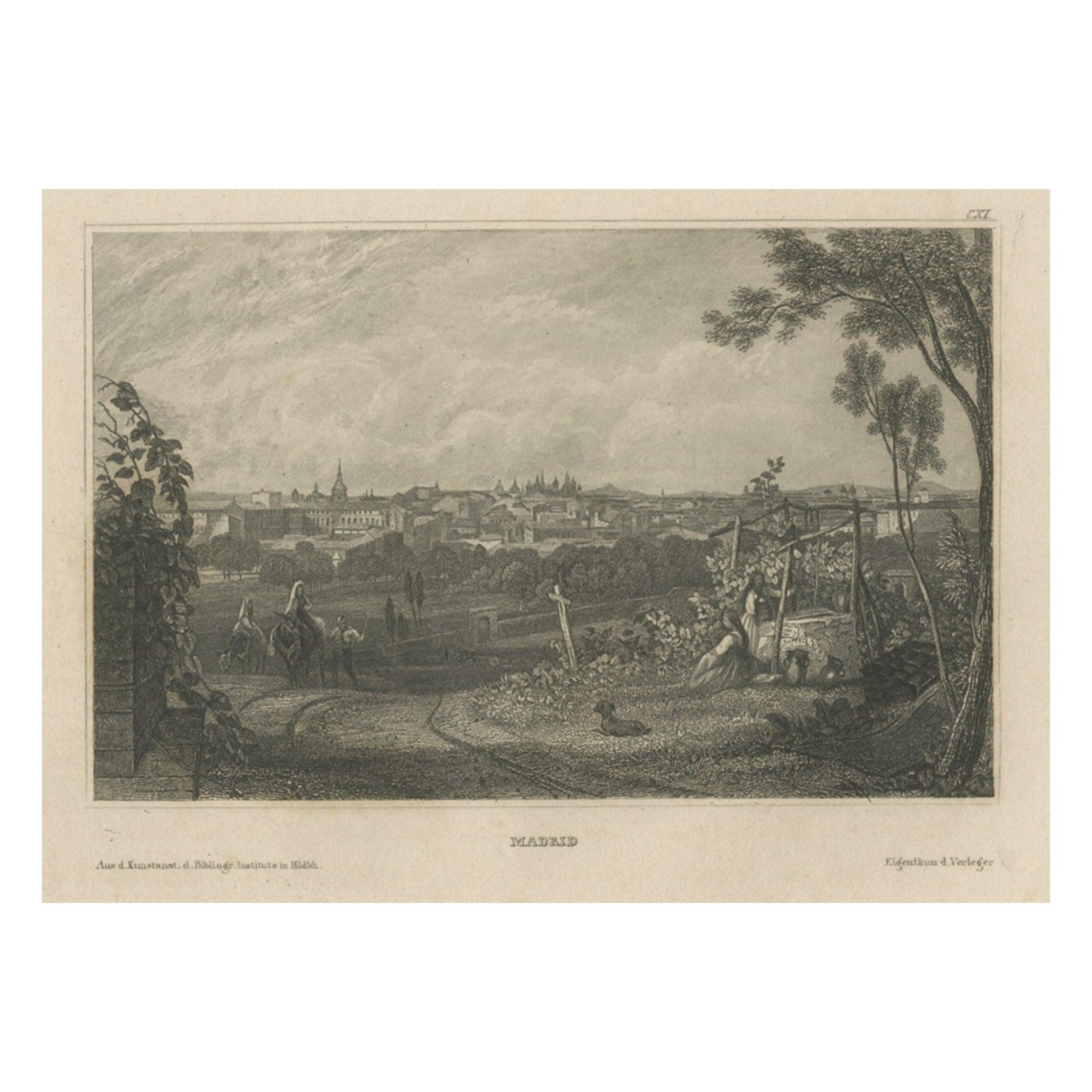 Antiker Druck von Madrid in Spanien, 1836