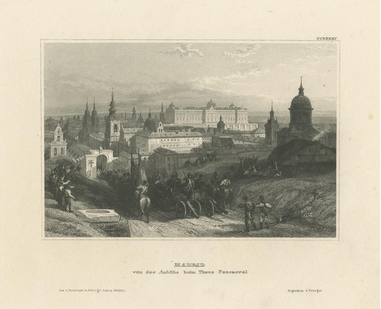 Antique Print of Madrid, Seen from Calle Fuencarral, Spain In Good Condition For Sale In Langweer, NL