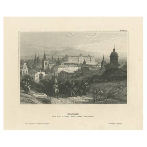 Antique Print of Madrid, Seen from Calle Fuencarral, Spain