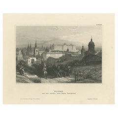 Antique Print of Madrid, Seen from Calle Fuencarral, Spain