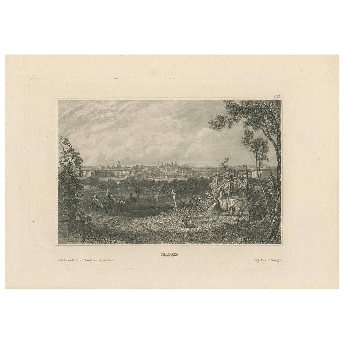 Antique Print of Madrid, Early 19th Century, Paper, Circa 1820
