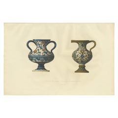 Antique Print of Majolica Vases of Mr. Bonnet by Delange '1869'