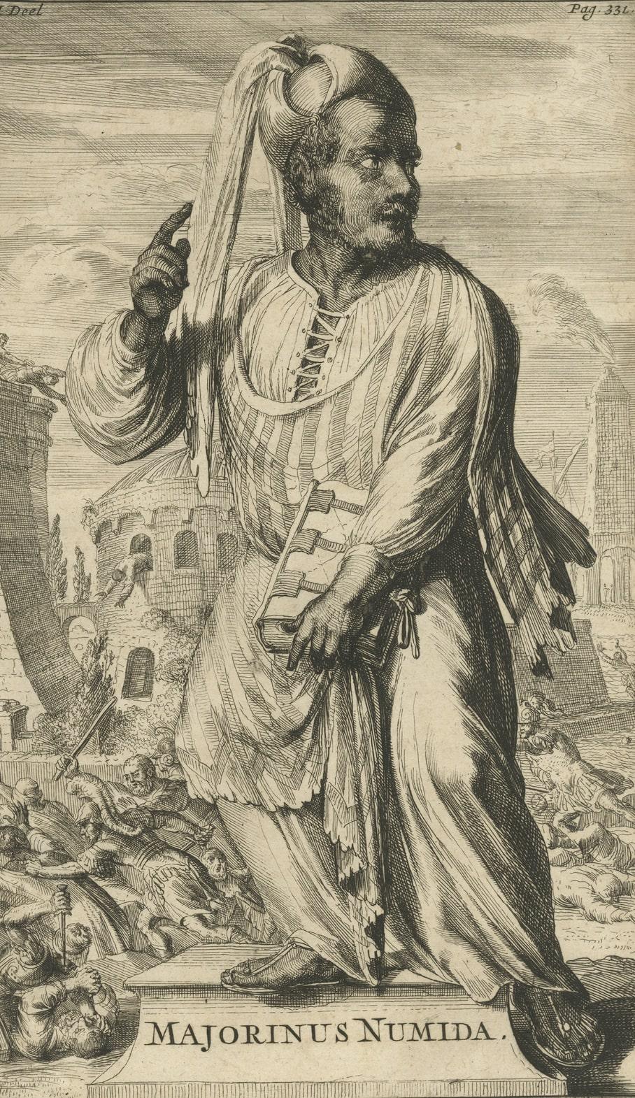 Antiker Druck von Majorinus Numida, einem streitenden Bischof von Karthago, 1701