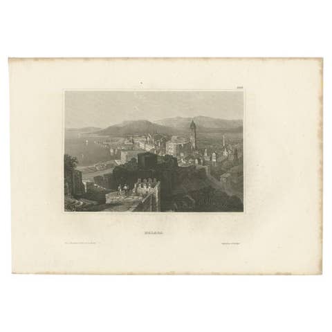 Antique Print of Málaga in Spain, 1844
