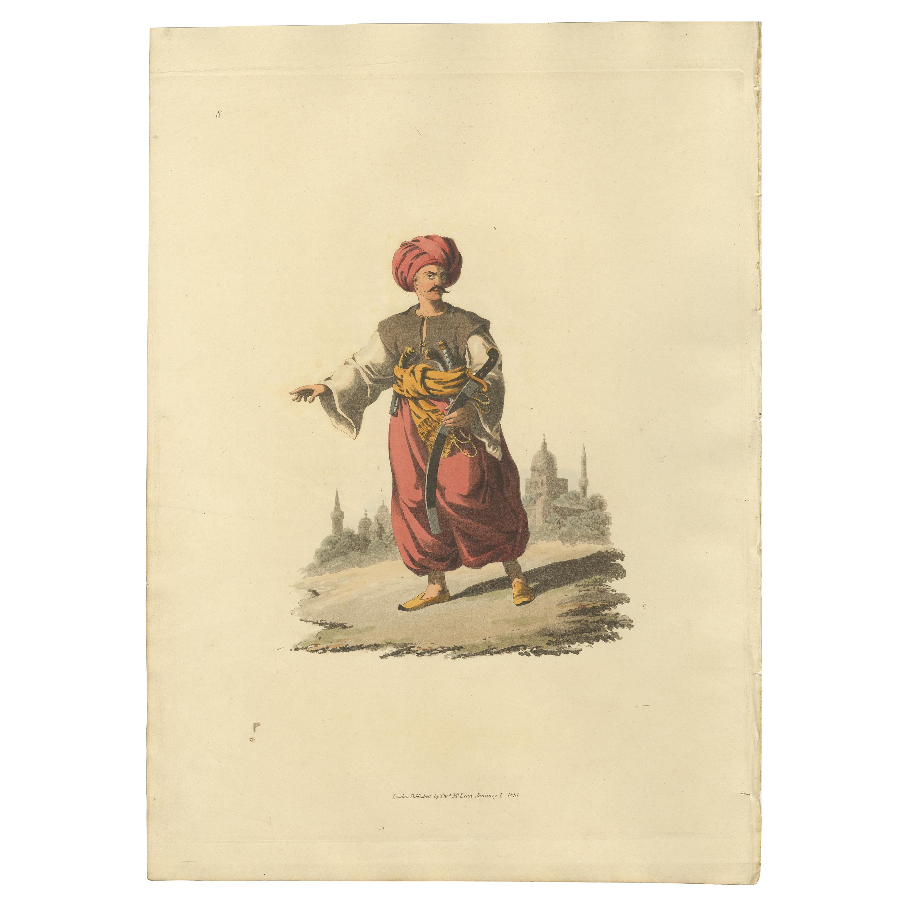 Impression ancienne du mamelouk d'Égypte, la costume militaire de la Turquie, 1818