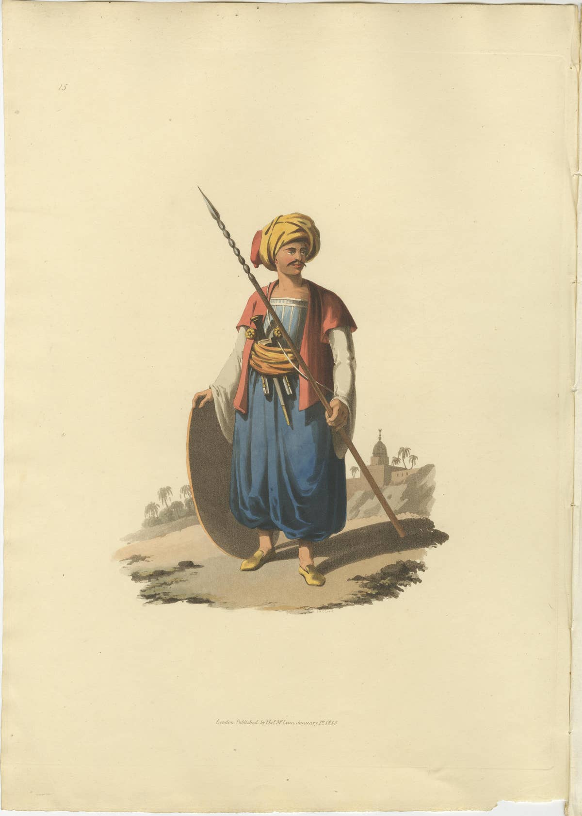 Antique Print of Mameluke of Grand Vizier, the Military Costume of Turkey, 1818
