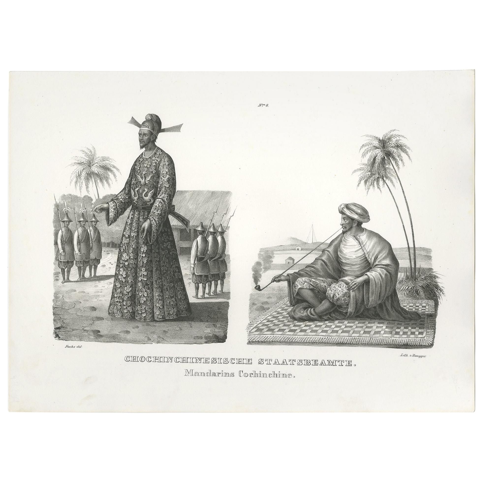 Antique Print of Mandarins from Cochinchina by Honegger, 1845